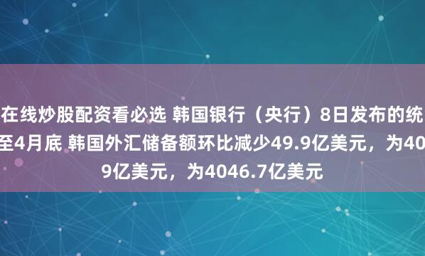 在线炒股配资看必选 韩国银行（央行）8日发布的统计数据：截至4月底 韩国外汇储备额环比减少49.9亿美元，为4046.7亿美元